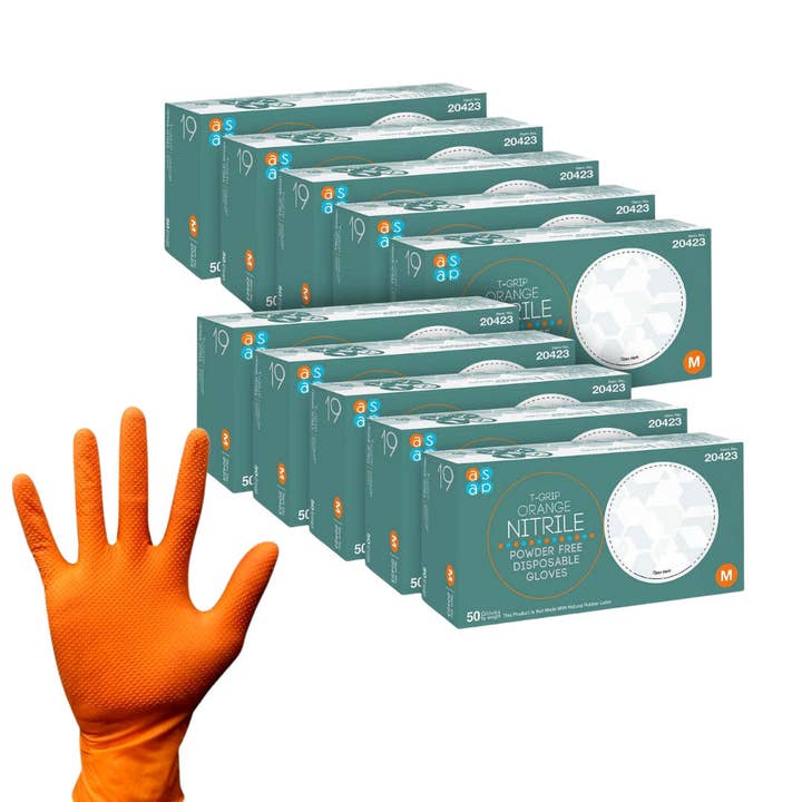 Gloves.com - Vendita all'ingrosso Guanti per pulire - Guanti in nitrile arancione ASAP T-Grip, senza polvere (7 mil), 500 guanti