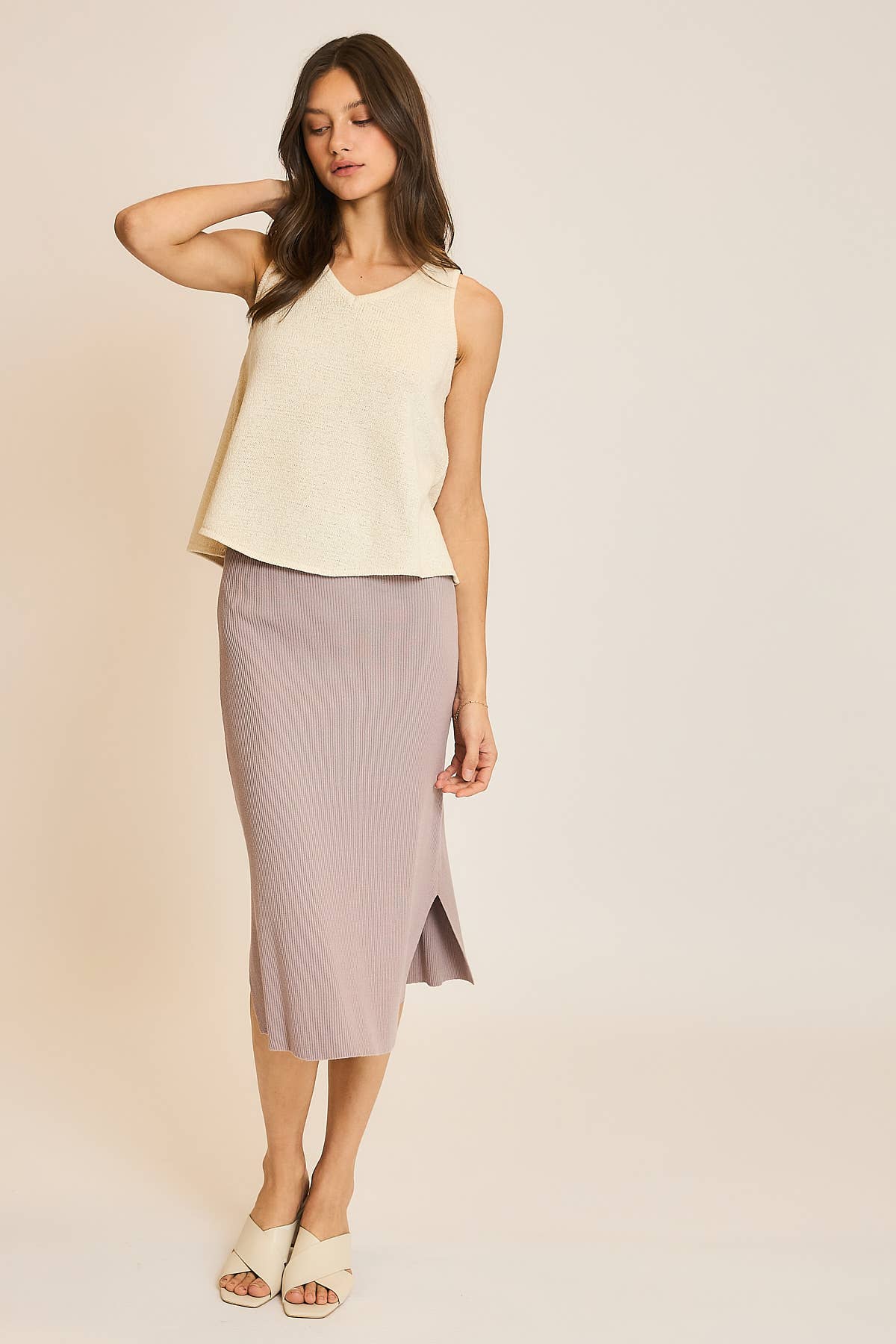 Wishlist Apparel - Wholesale Skirt - Women's - RIBBED SWEATER MIDI SKIRT WITH SIDE SLITS / WL23-818711