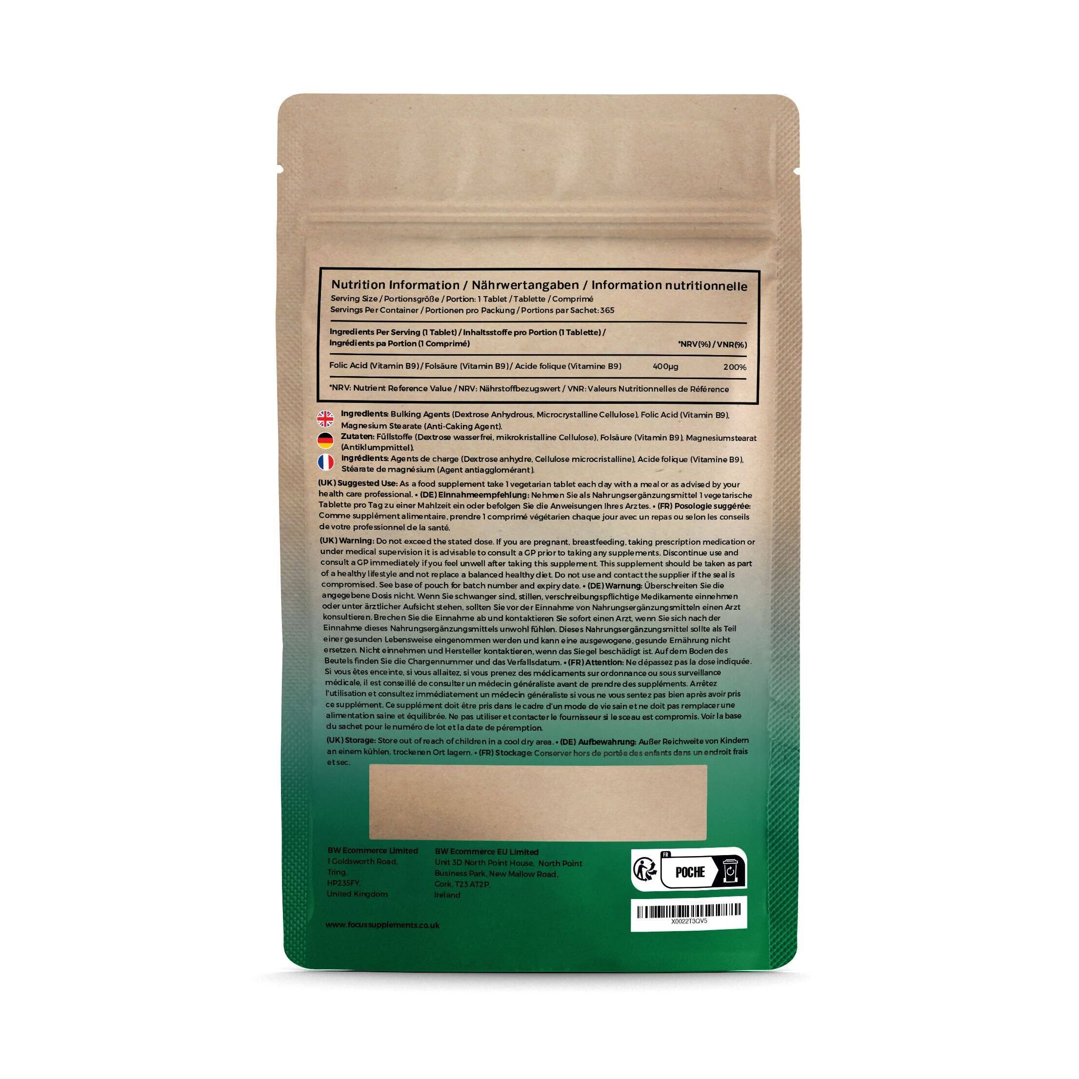 Focus Supplements - Vente Supplément oral/vitamine - Acide folique (400 µg) 365 comprimés1