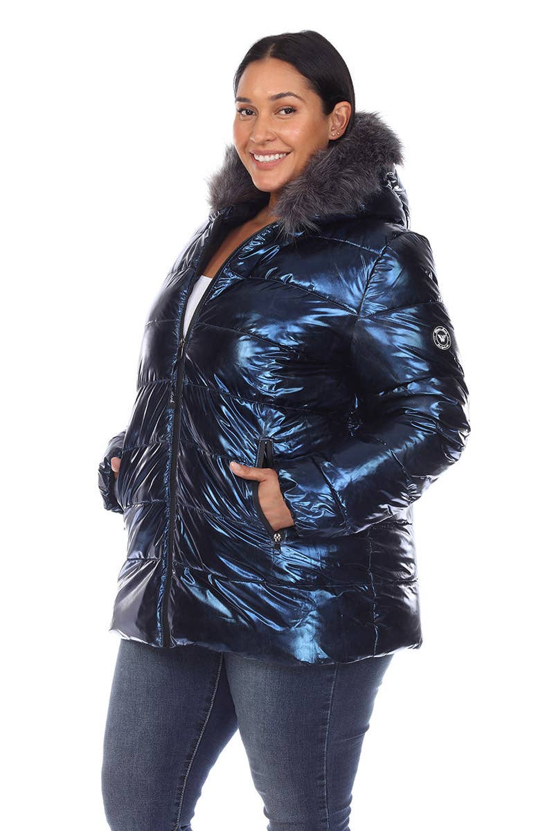 WHITE MARK - Vente Manteau – femme - Doudoune métallisée grande taille avec capuche27