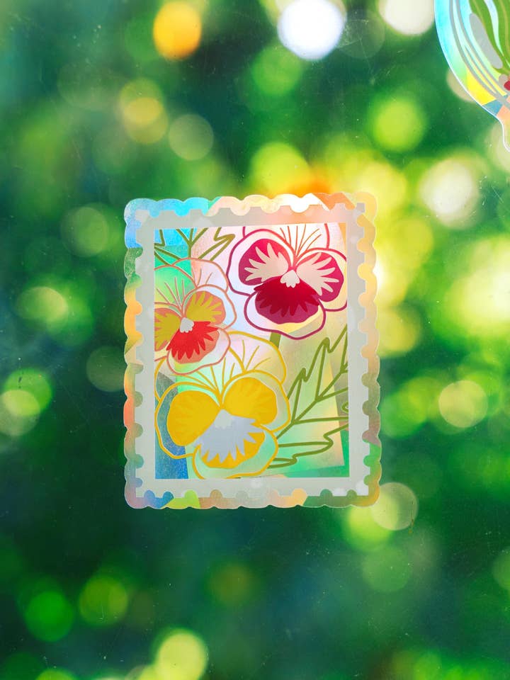 Pansy Stamp Suncatcher Sticker Rainbow Window Decal for wholesale by Ten By Ten