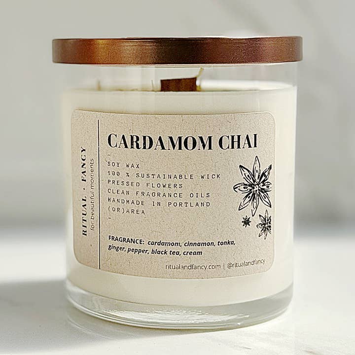 CARDAMOM CHAI | Soy Wax Candle | Wood Wick | Dried Flowers for wholesale by Ritual + Fancy