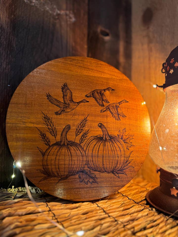 Goose and pumpkins plate for wholesale by 309 Artistry