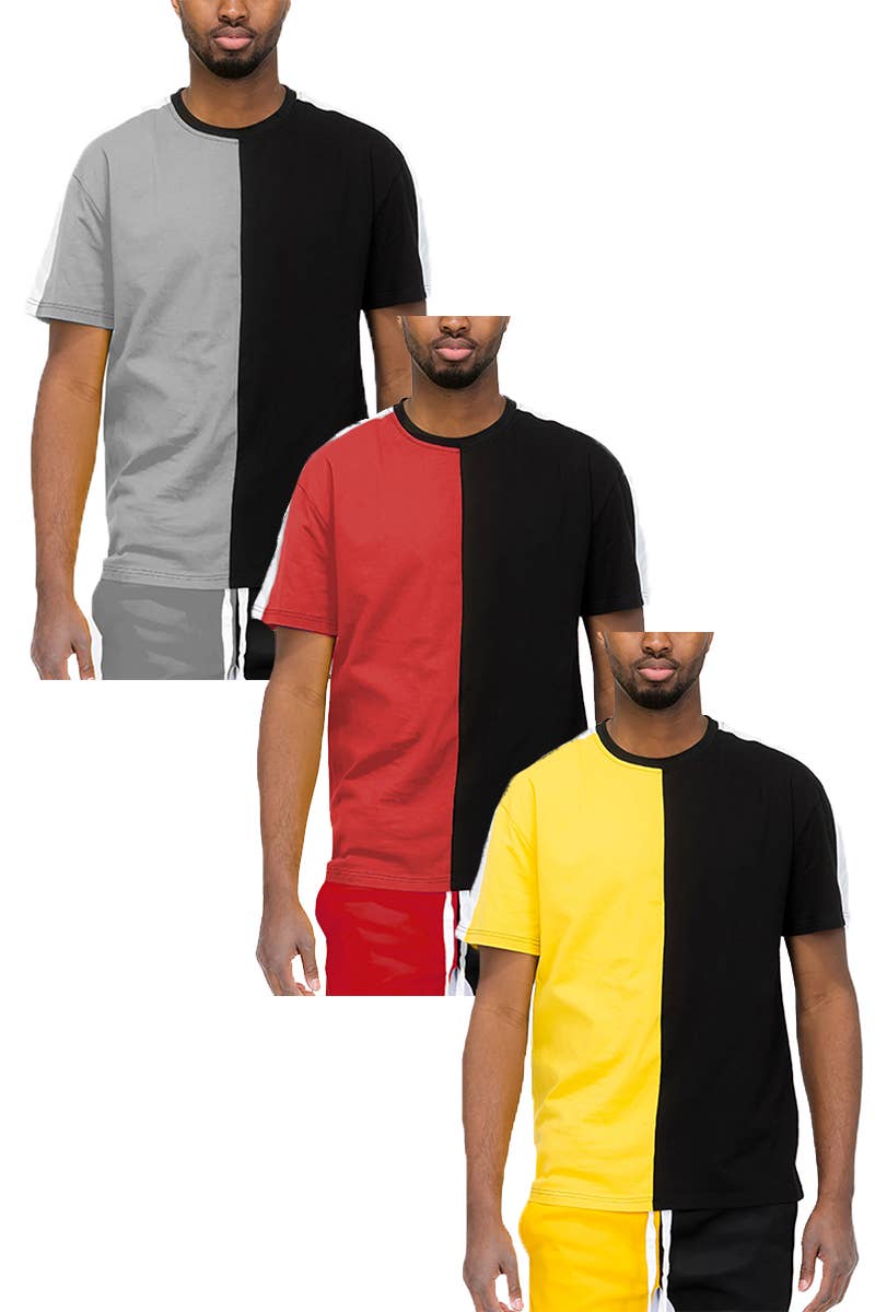 WEIV - Wholesale T-Shirt - Men's - Two Tone Slice Color Block Tshirt7
