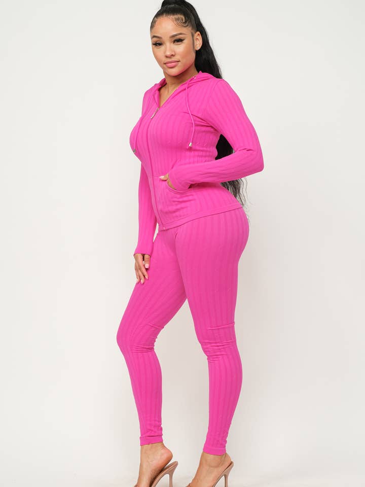 Julia by LoveJ – wholesale Set med topp och shorts – Dam – Sömlös Rib Front Zip Up Hoodie Och Leggings Set