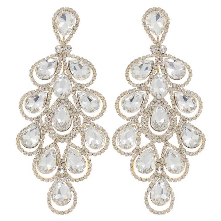 Teardrop Cluster Crystal Long Drop Earrings for wholesale by SP Sophia Collection