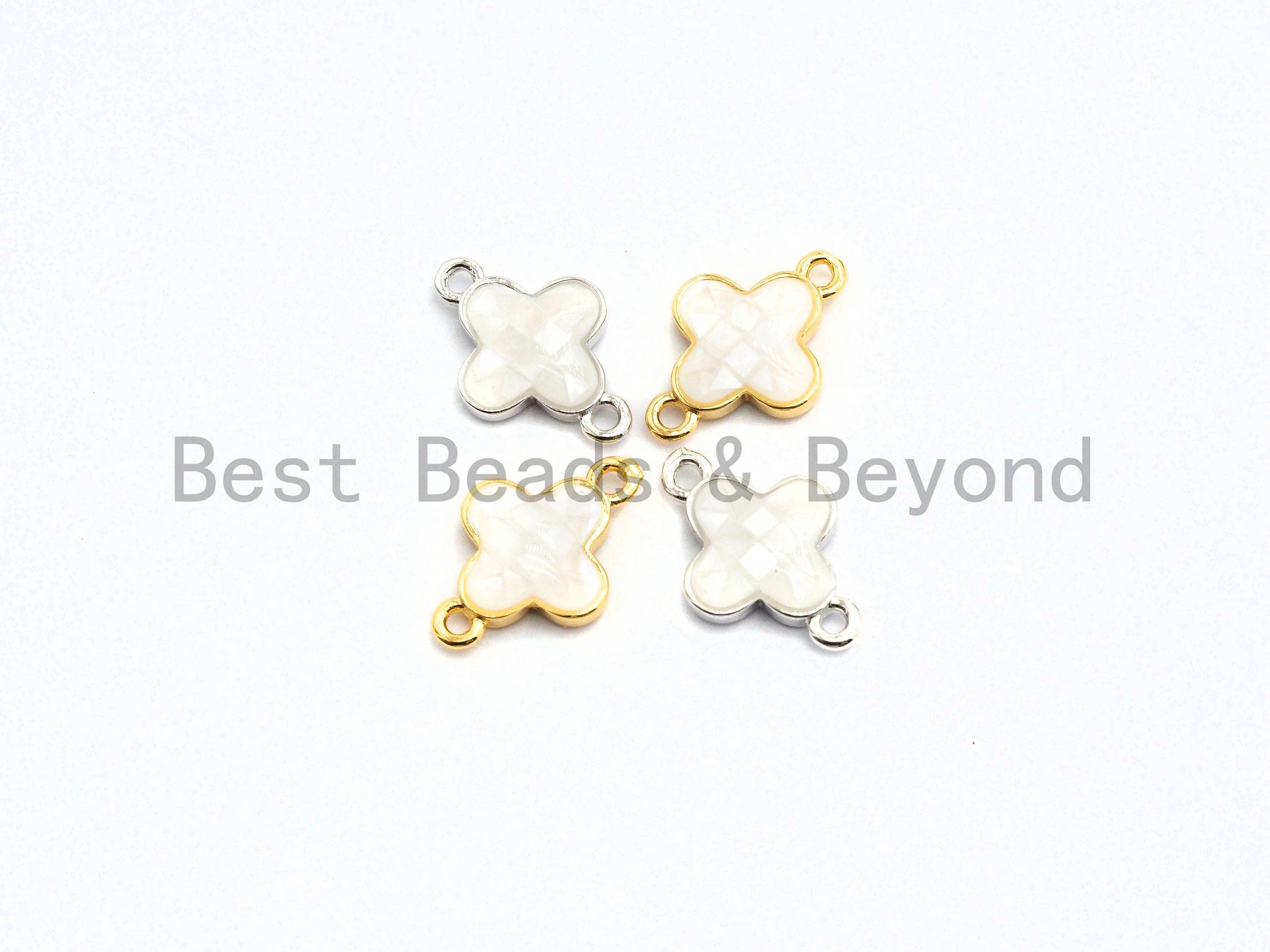 BestBeads&Beyond - Wholesale Individual Charm/Pendant - 100% Natural White Shell Clover Connector, Z2910