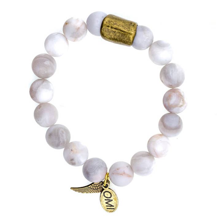 Pulsera de perlas de ágata natural mate con tubo de bronce, 10 mm para venta al por mayor de omibeads