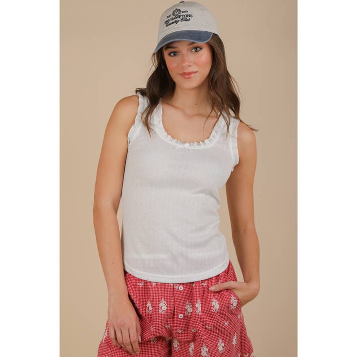 Bow Trim Ruffled Knit Tank Top for wholesale by IVE