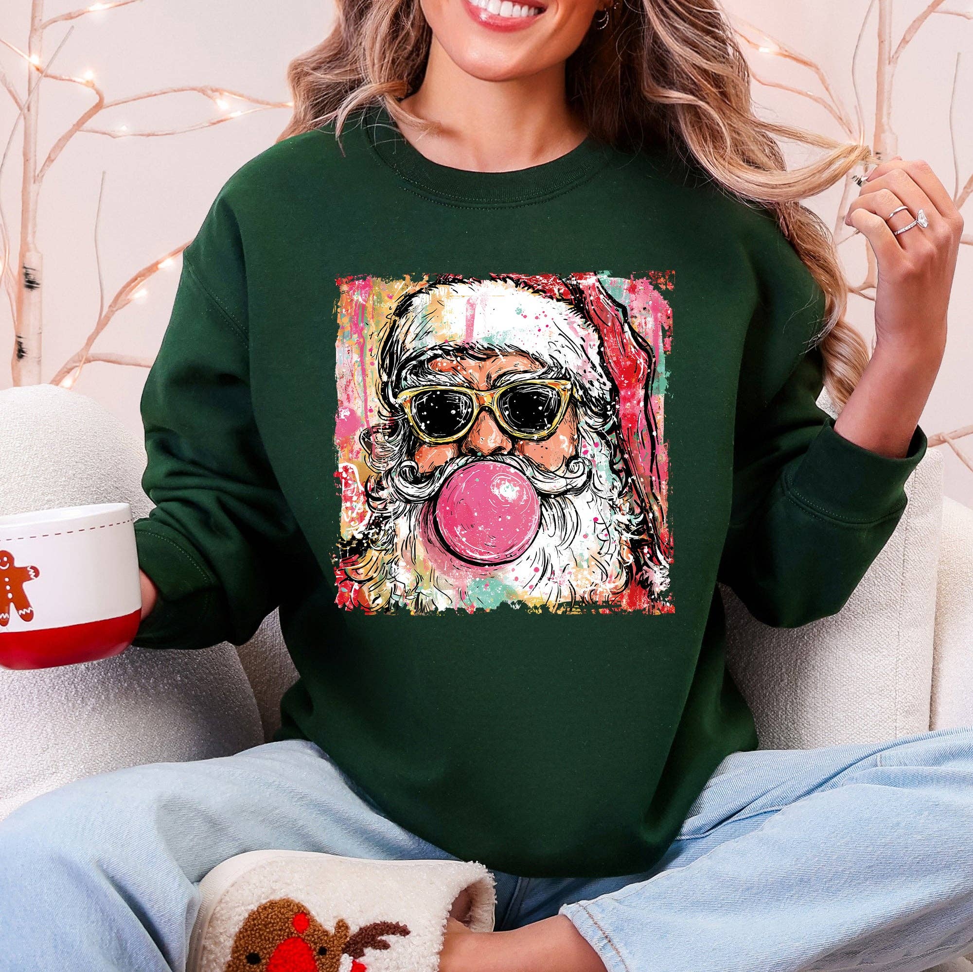 Refinery Number One LLC - Wholesale Graphic Sweatshirt - Unisex - Vintage Santa, Sketched Christmas Bubble Gum Cute Sweatshirt1