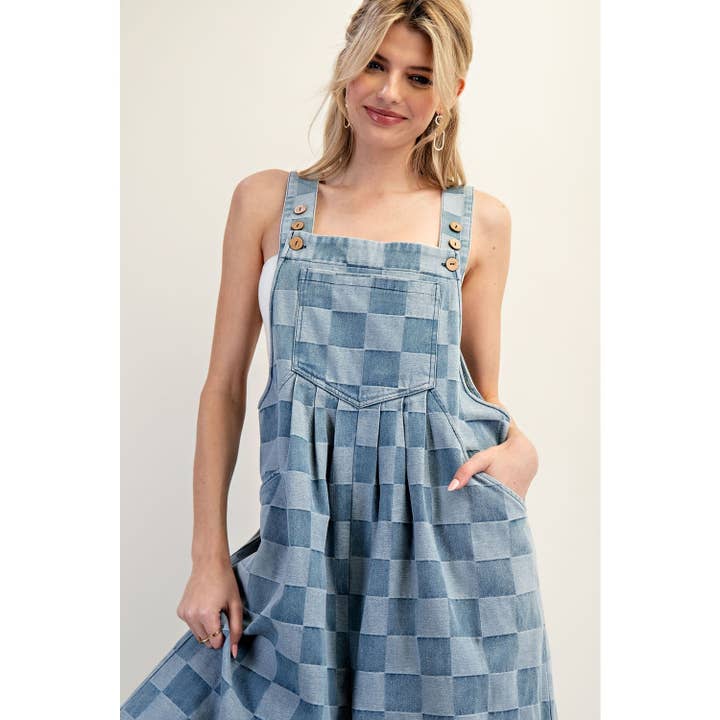 DENIM Mineral Washed Checker Print Overall for wholesale on Faire4