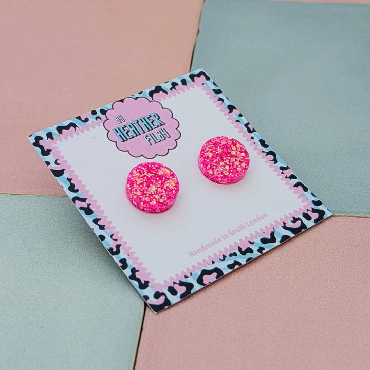 By Heather Filby – wholesale Stud/post earrings – Glitter Circle Stud Earrings (MORE COLOURS) - Best Seller5