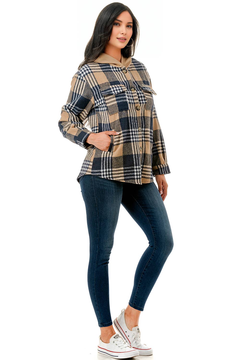 Color 5 – Casaco camiseiro – Mulher por atacado – Casaco de flanela xadrez de tamanho grande com capuz e bolsos 10