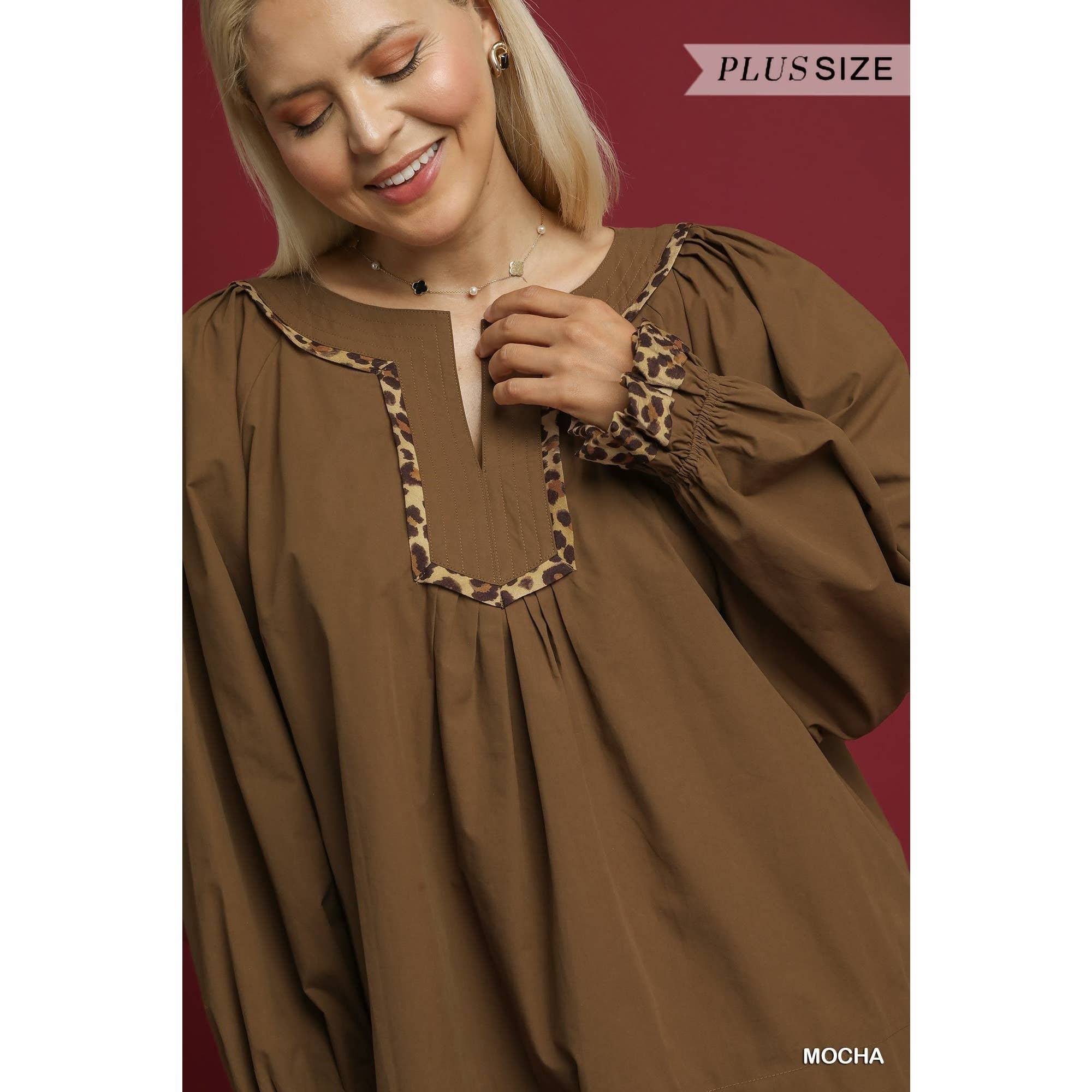 STYLE USA - Wholesale Shirt - Women's -  PLUS Leopard Trim Blouse15