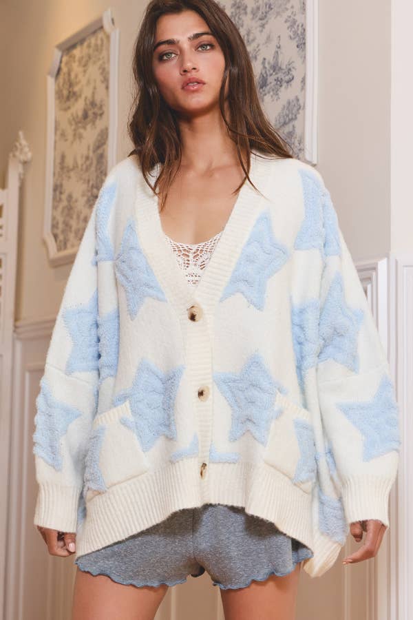 BUCKETLIST INC - Wholesale Cardigan - Women's - IT1670 Oversized Star Pullover Sweater Cardigan16