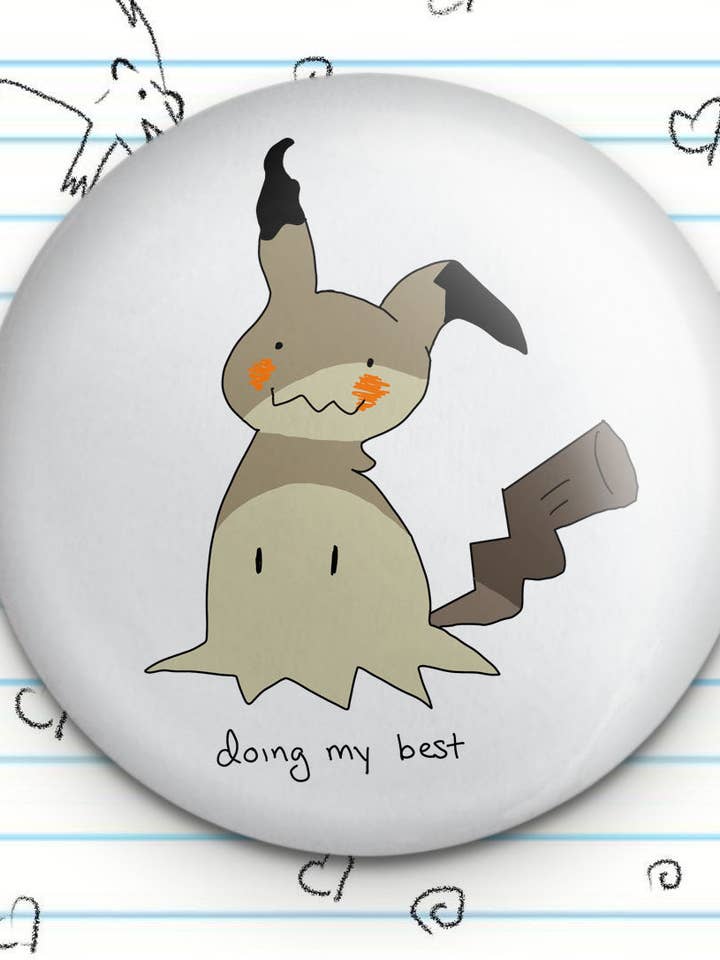 Botón eléctrico Copycat Mimikyu Ghost Friend de 1.25 pulgadas, amante del tipo fantasma, fanático de los fantasmas imitadores, amante de los videojuegos, regalo para fanáticos de los jugadores, kawaii, lindo y divertido para venta al por mayor de Fautbarb