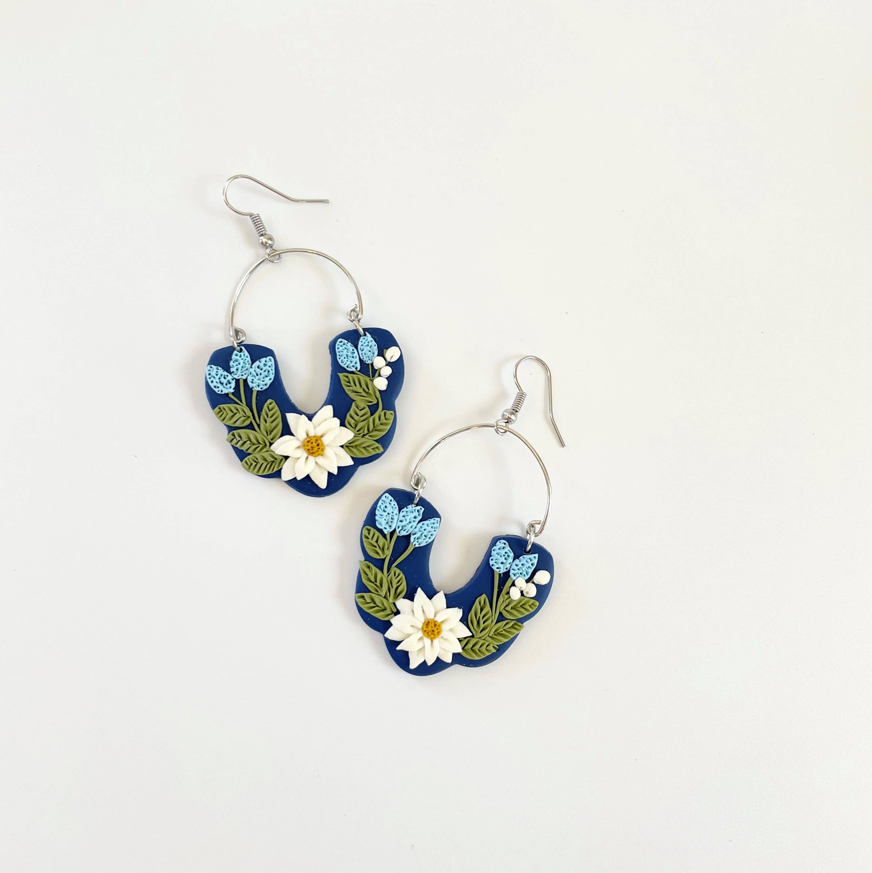 AnalyJewelry - Wholesale Dangle Earrings - Blue Daisy Arch Dangles1