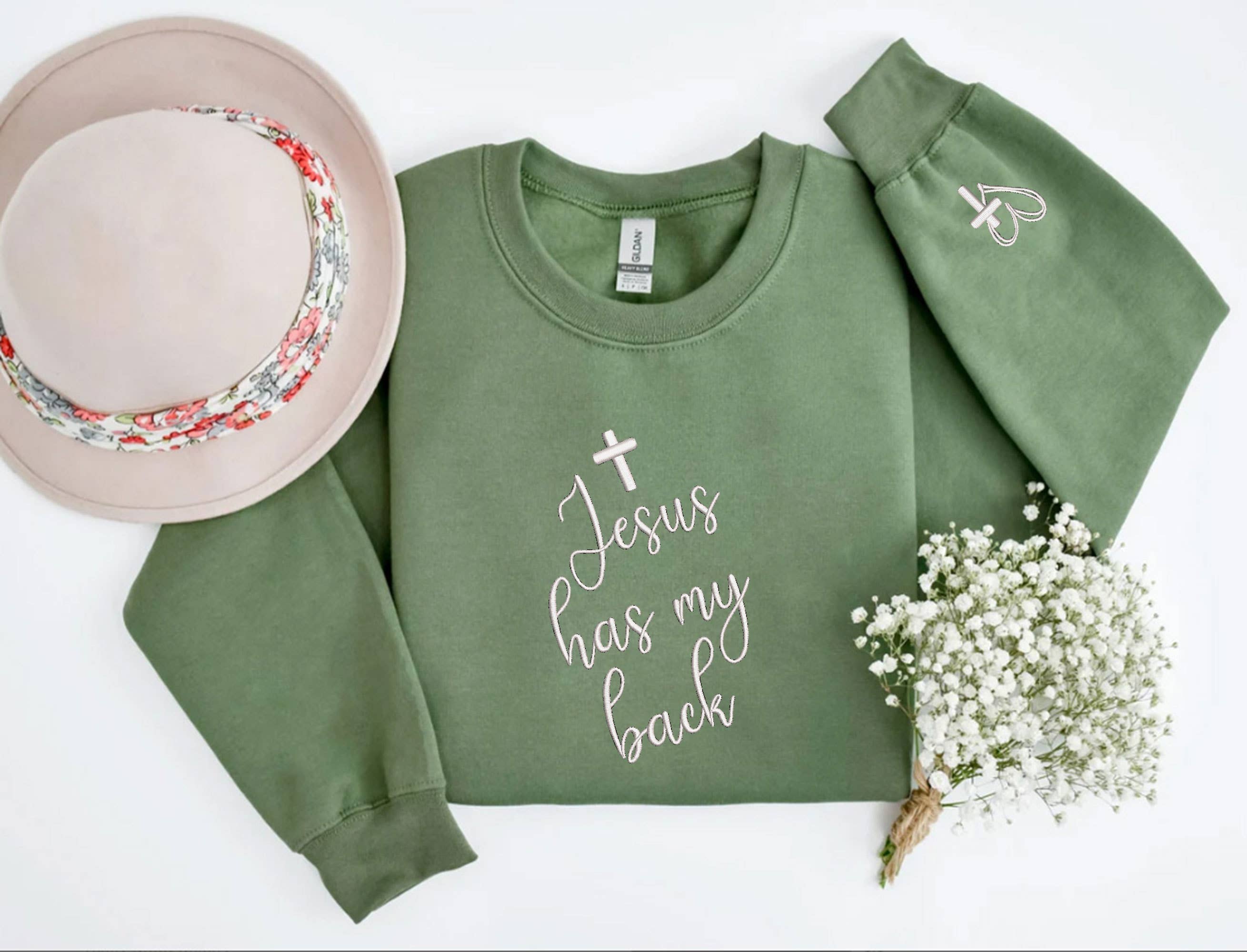 One Nine – Engroshandel Sweatshirt - Dame – Jesus Has My Back Broderi Sweatshirt7