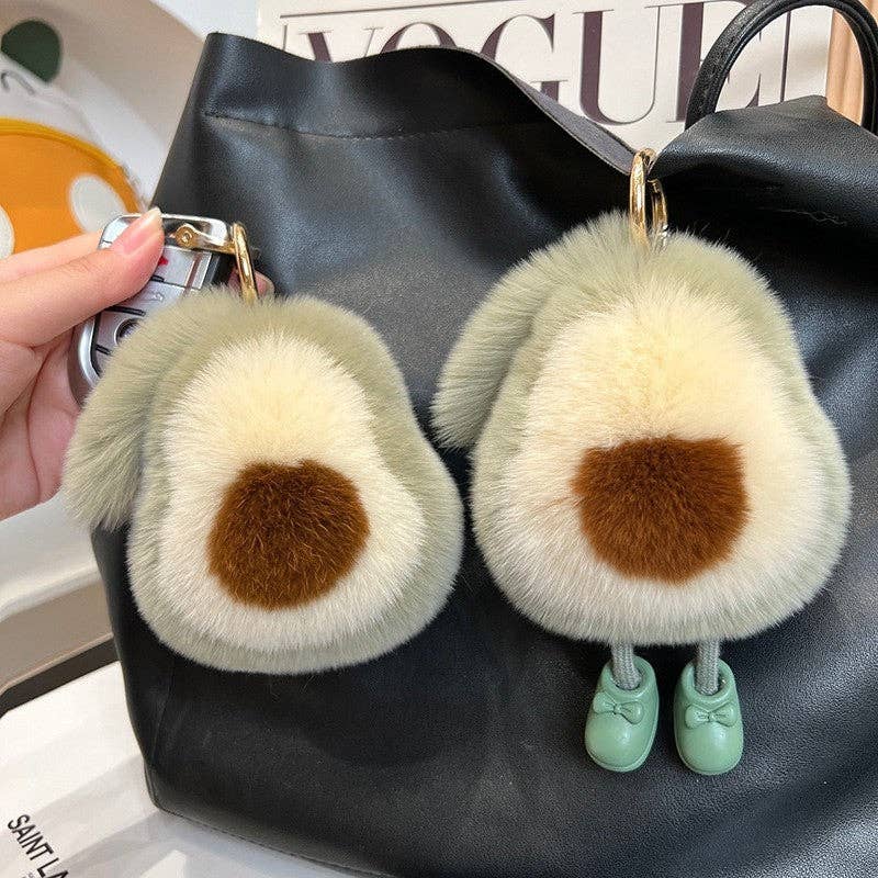 Plush Looks – wholesale Keychain – Women's – Rex Rabbit Fur Cute Fluffy Avocado Keychain2