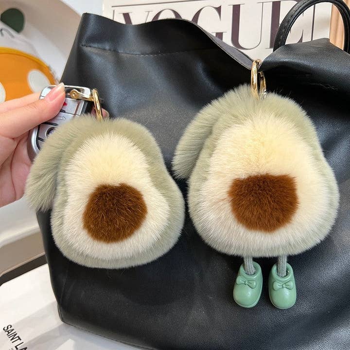 Plush Looks – wholesale Keychain – Women's – Rex Rabbit Fur Cute Fluffy Avocado Keychain2