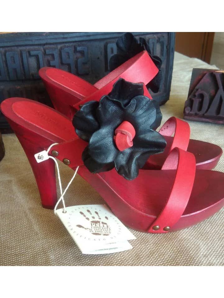 Mario Doni - Wholesale High Heels - Women's - Women's Clog in Vegetable-Tanned Leather, Wooden Clogs Heel #36