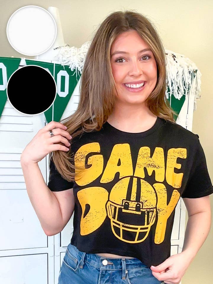 Game Day Football Helmet Graphic Crop Top for wholesale by Sugar Stitch