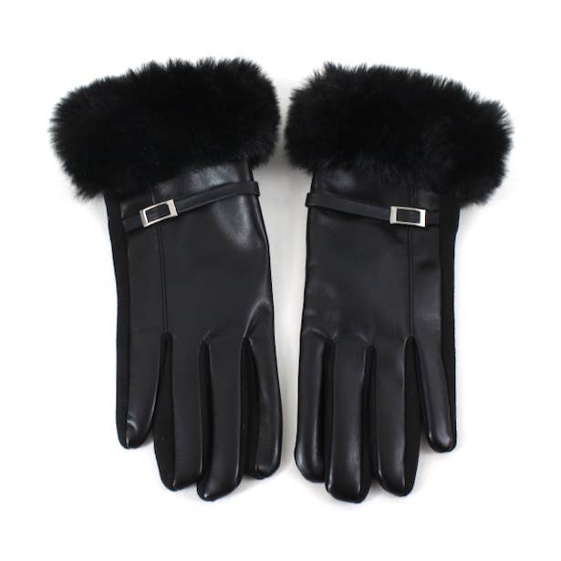 A25005 Faux Leather Gloves w/Faux Fur for wholesale by Pretty Persuasions
