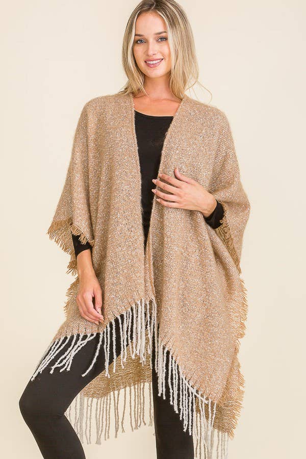SOM VIST Flosset Tæppe Sjals Åben Silhuet Poncho for engroshandel på Faire6