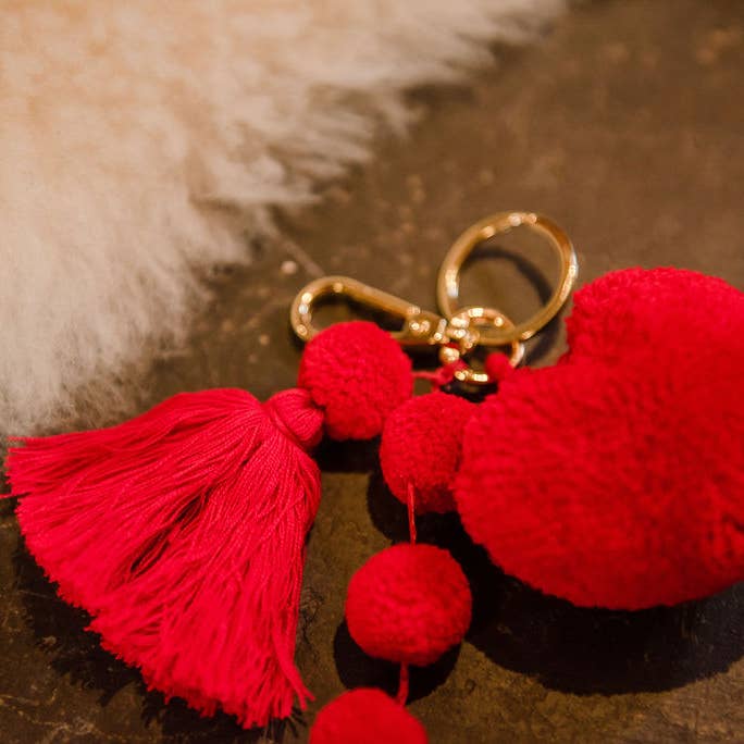 PomPom Galore – wholesale Nyckelringar - Dam – Pom pom nyckelring rött kärlekshjärta och pom pom tofs