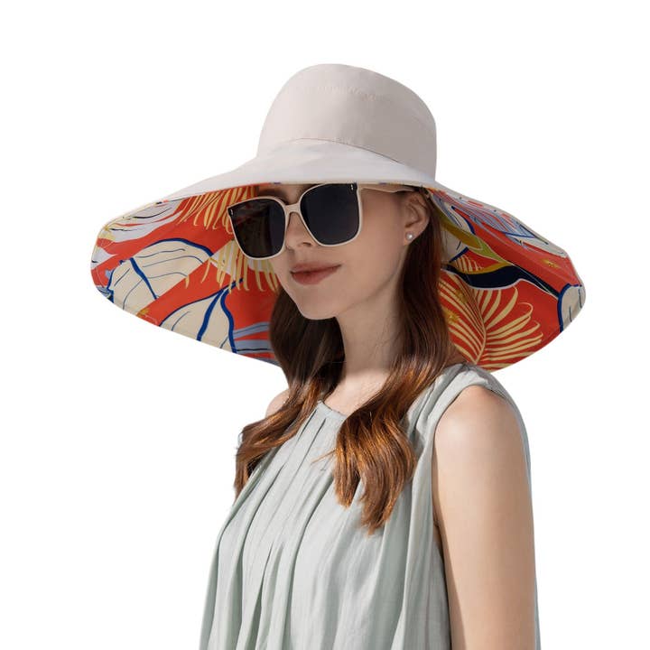 AK Brand - Wholesale Straw Hat - Women's - Wide Brim Floppy Sun Hat with Colorful Printed Underside UV Protection Lightweight Foldable Design for Outdoor Use1