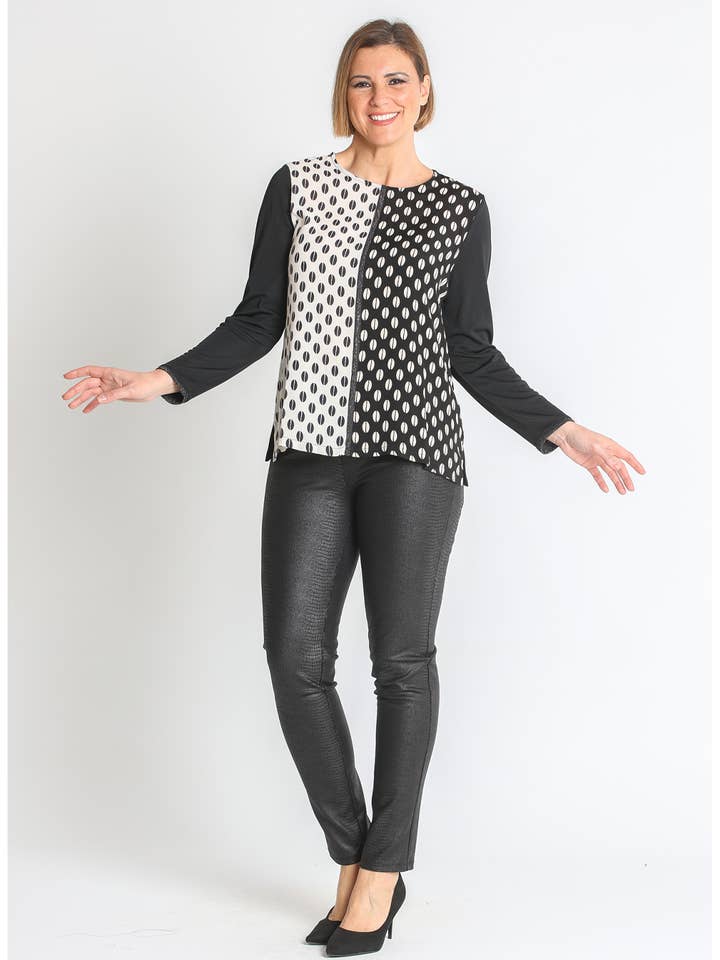 BLACK 371450N BICOLOR CHIFFON BLOUSE WITH SLITS for wholesale on Faire1