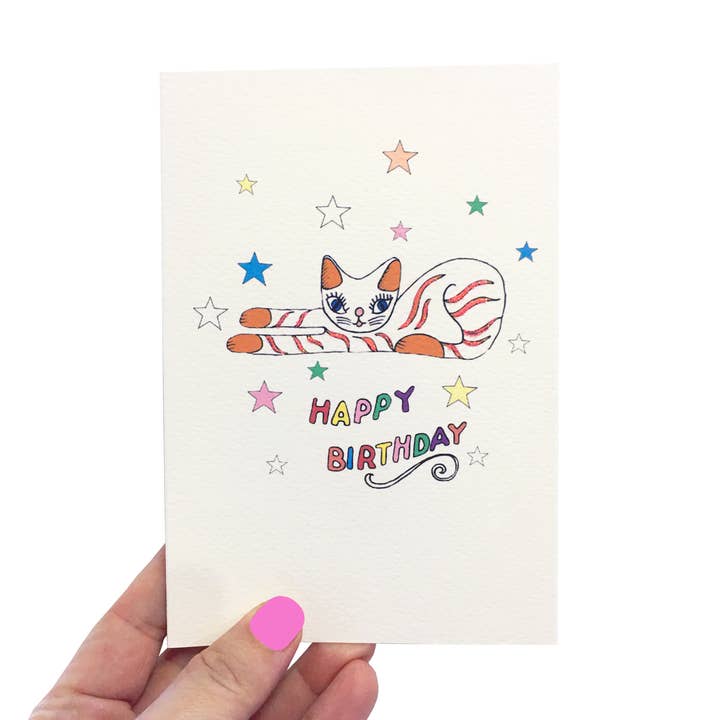 Stars Card - Stretching Cat for wholesale by Rosie Wonders