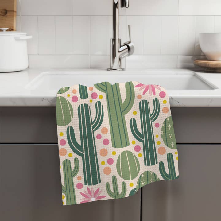 Canary Road - Wholesale Tea Towel - Retro Western Cactus Cowboy Cowgirl Kitchen Towel Waffle