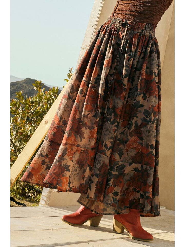 Promesa USA - Wholesale Skirt - Women's - Floral-Print Drawstring Button-Front Maxi Skirt3