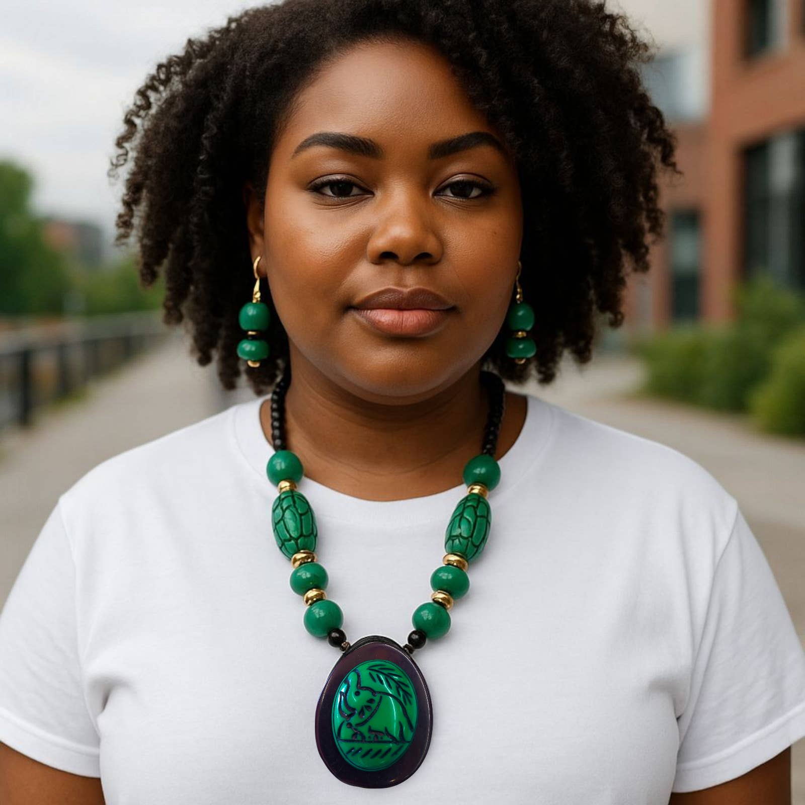 India Batik - Vendita all'ingrosso Parure di gioielli - Set Collana e Orecchini / Elefante Crackle