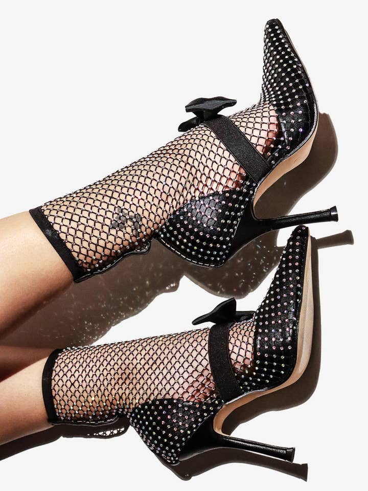 Lemonade Shoes - Wholesale High Heels - Women's - GAZILLION - Rhinestone Mesh Heels w/ Bow 9