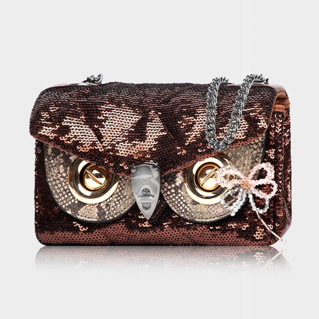 Bolso bandolera cuadrado con lentejuelas brillantes y pespunte superior - Marrón para venta al por mayor de WANACCESSORY