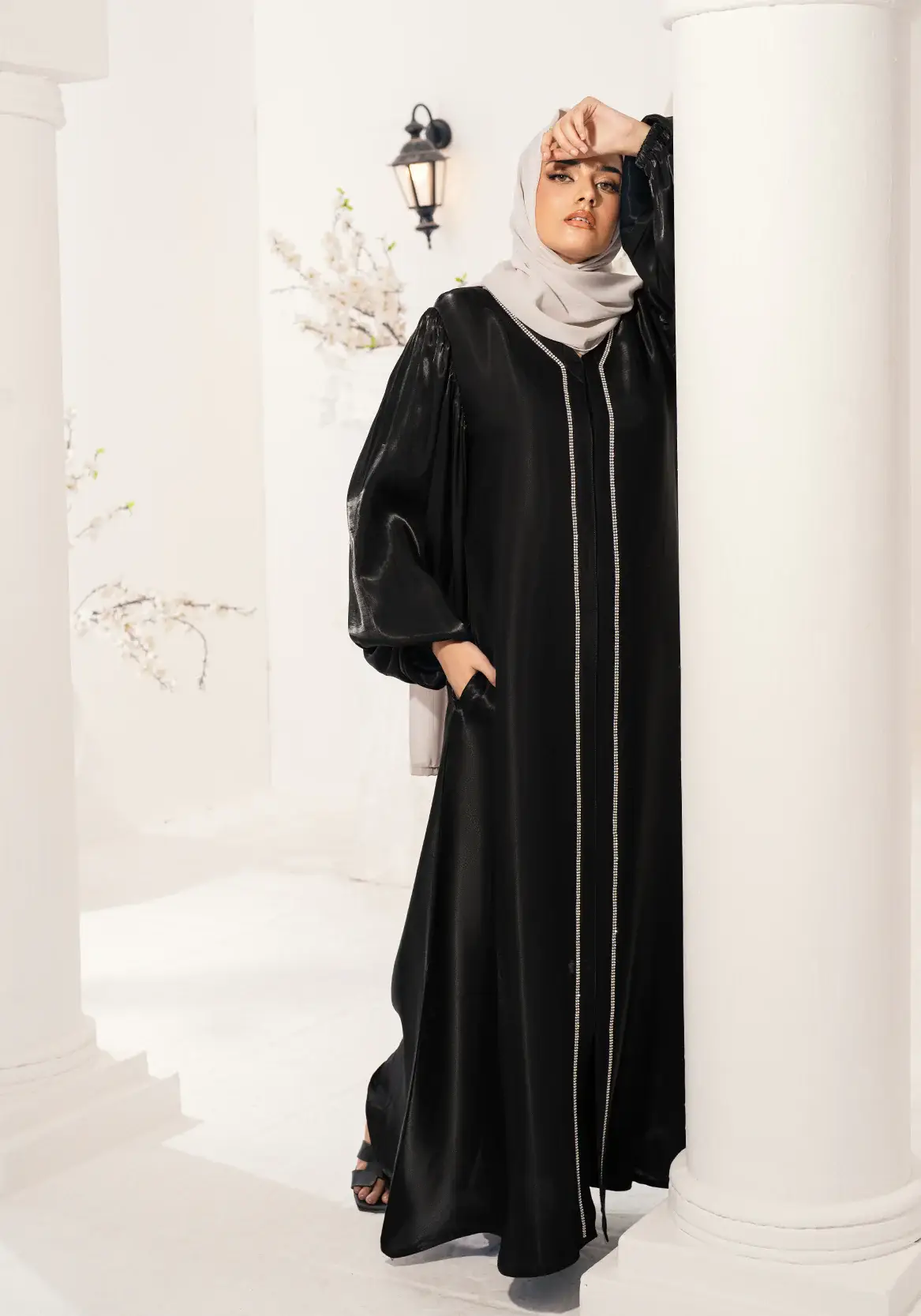 Multi Colored Black Reeh Embellished Abaya for wholesale on Faire2