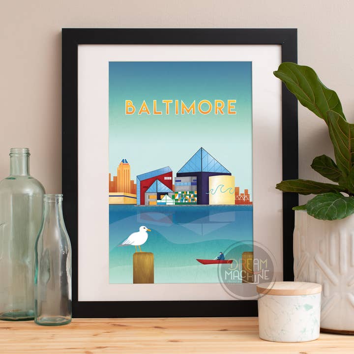 Impression de Baltimore, Skyline de Baltimore, art de Baltimore, affiche de Baltimore, aquarelle de Baltimore, art de Baltimore, carte de Baltimore, art mural de Baltimore Voyage35 pour la vente par DreamMachine Prints