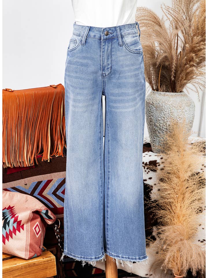 fashionworks - Wholesale Jeans - Women's - Fashion Mineral Wash Raw Hem High Waist Flared Jeans*4-16