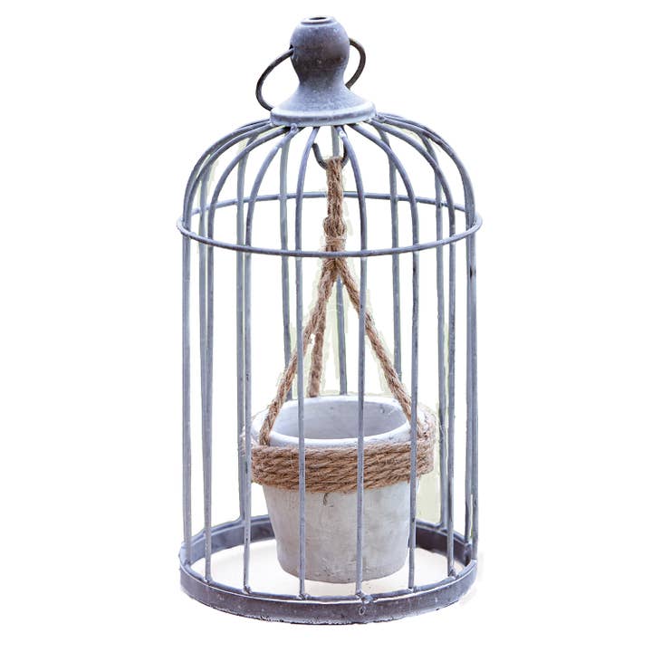 Col House Designs - Wholesale Bird House - Metal Birdcage with Cement and Jute Plant Holder, Small