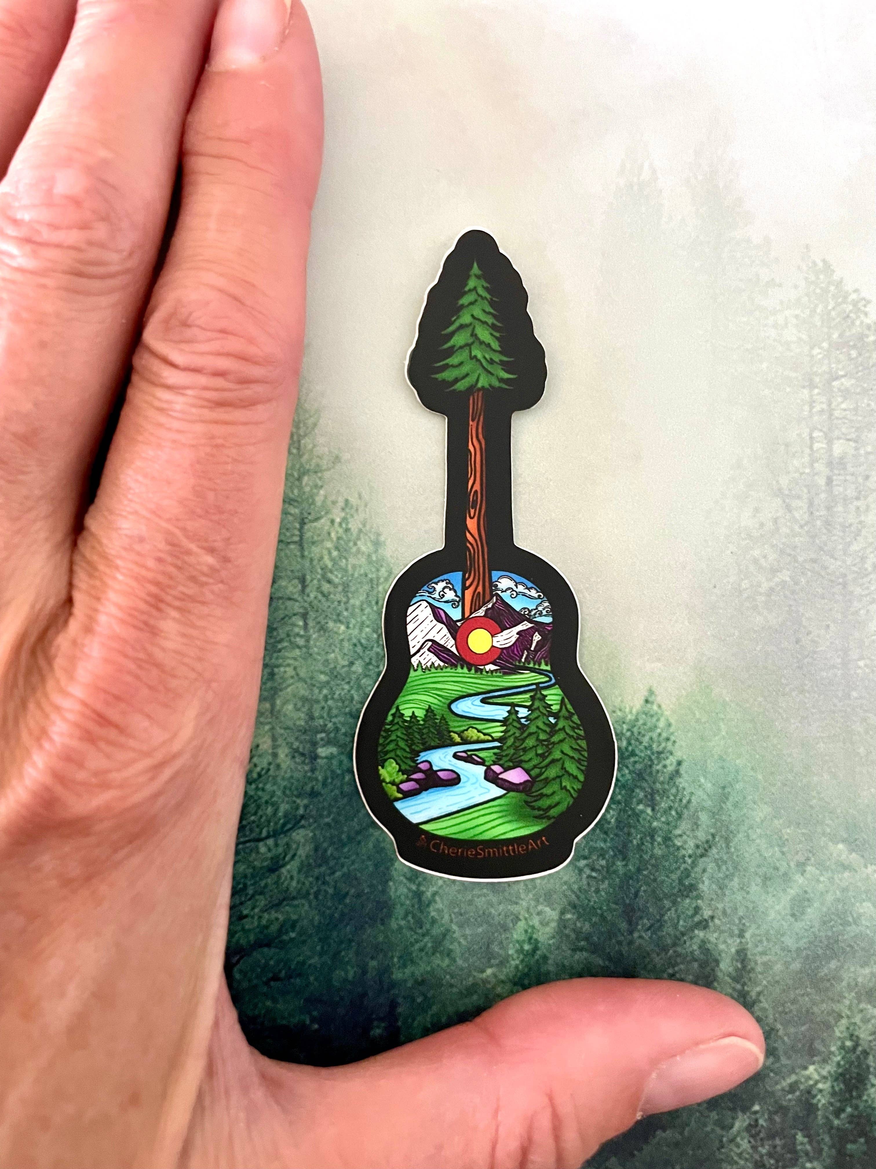 CherieSmittleArt - Wholesale Sticker - Idaho Springs CO Guitar Tree Sticker, Guitar Sticker4