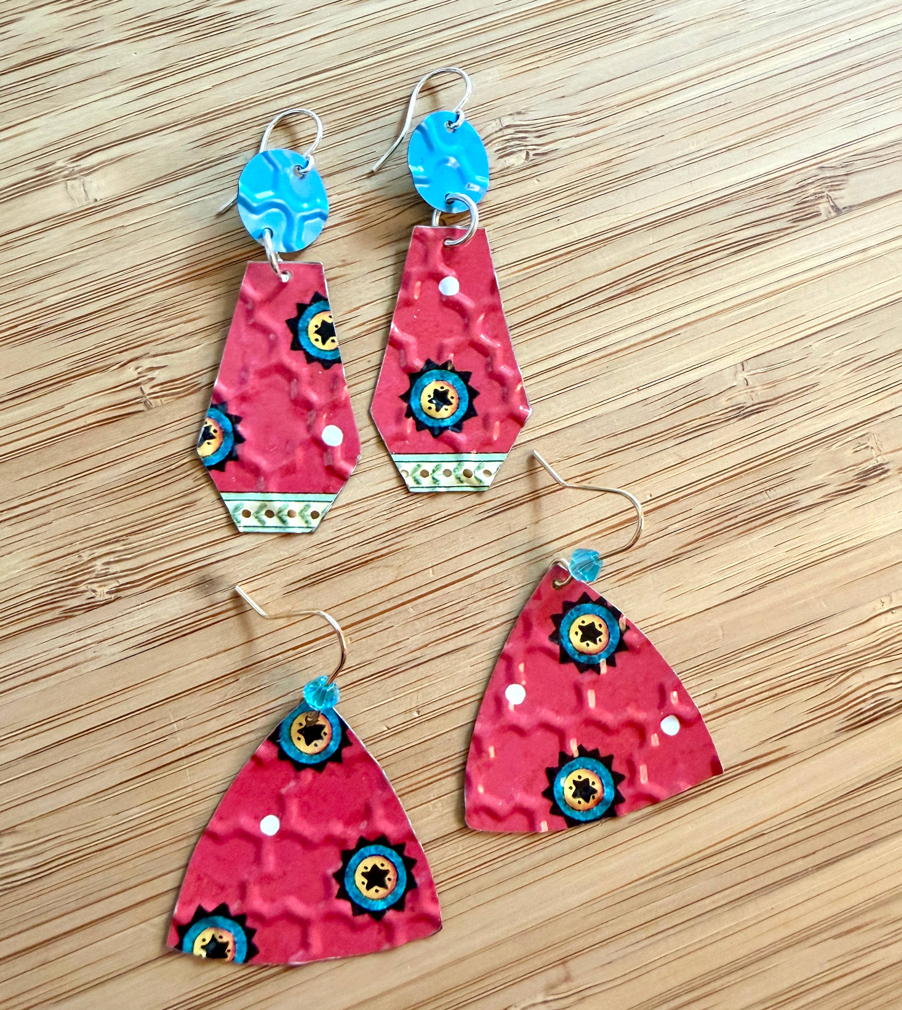 TTE Designs - Wholesale Dangle Earrings - Best Sellers - Set of 12 Recycled Vintage Tin Earrings 38