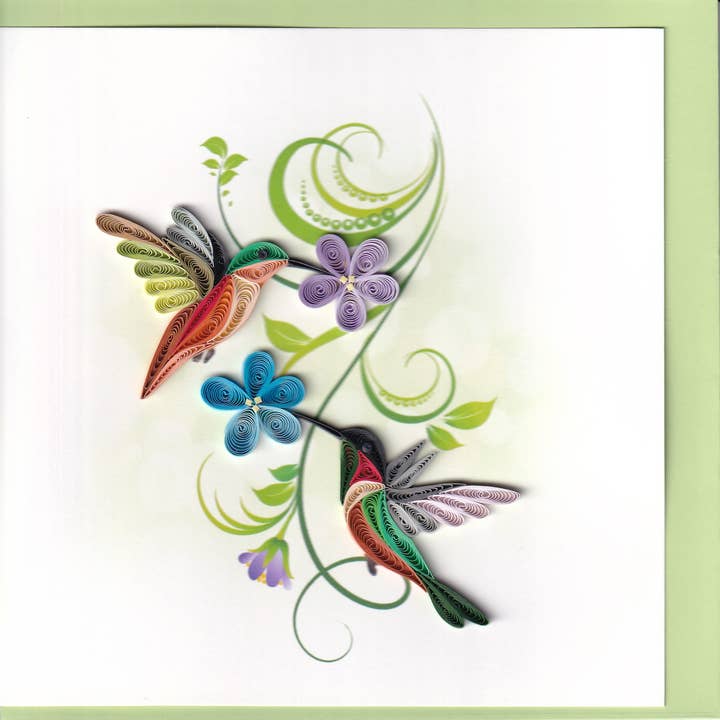 Blue Bird Cards - Wholesale Everyday Greeting Card - Hummingbirds Floral Quilling Card