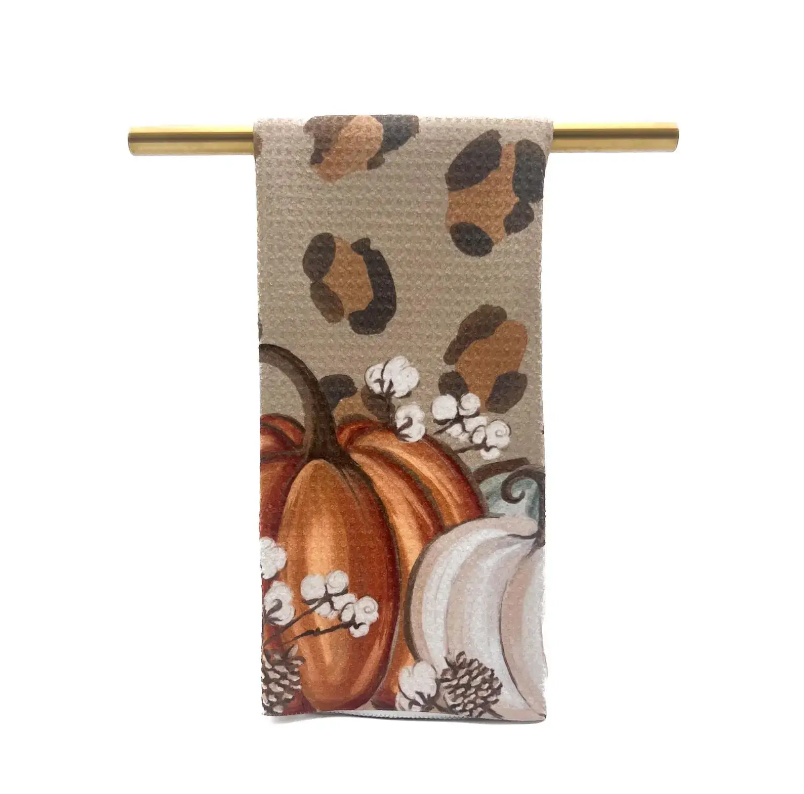 Rachel Brooks Design, LLC - Wholesale Tea Towel - Leopard Pumpkins Tea Towel0