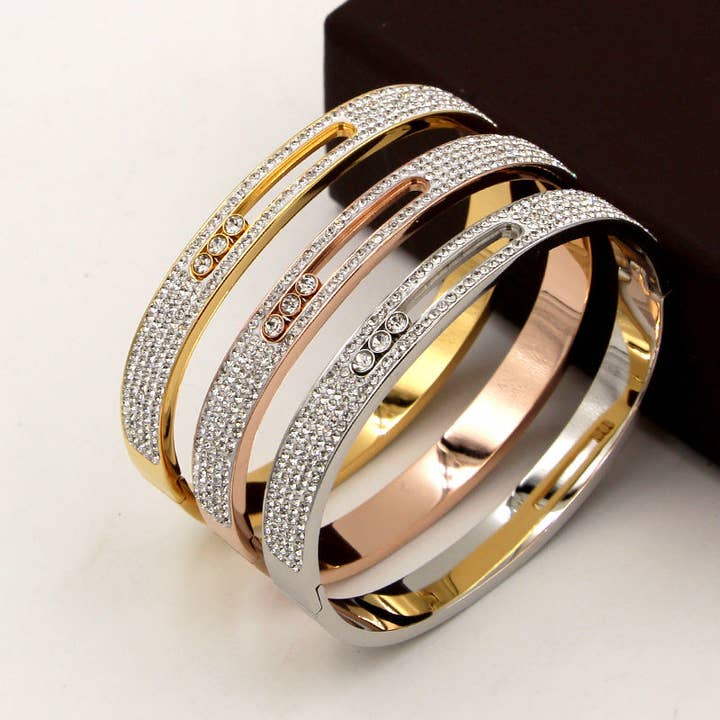 Ole - Wholesale Bangle Bracelet - Rhinestone Stainless Steel Bracelets B22685