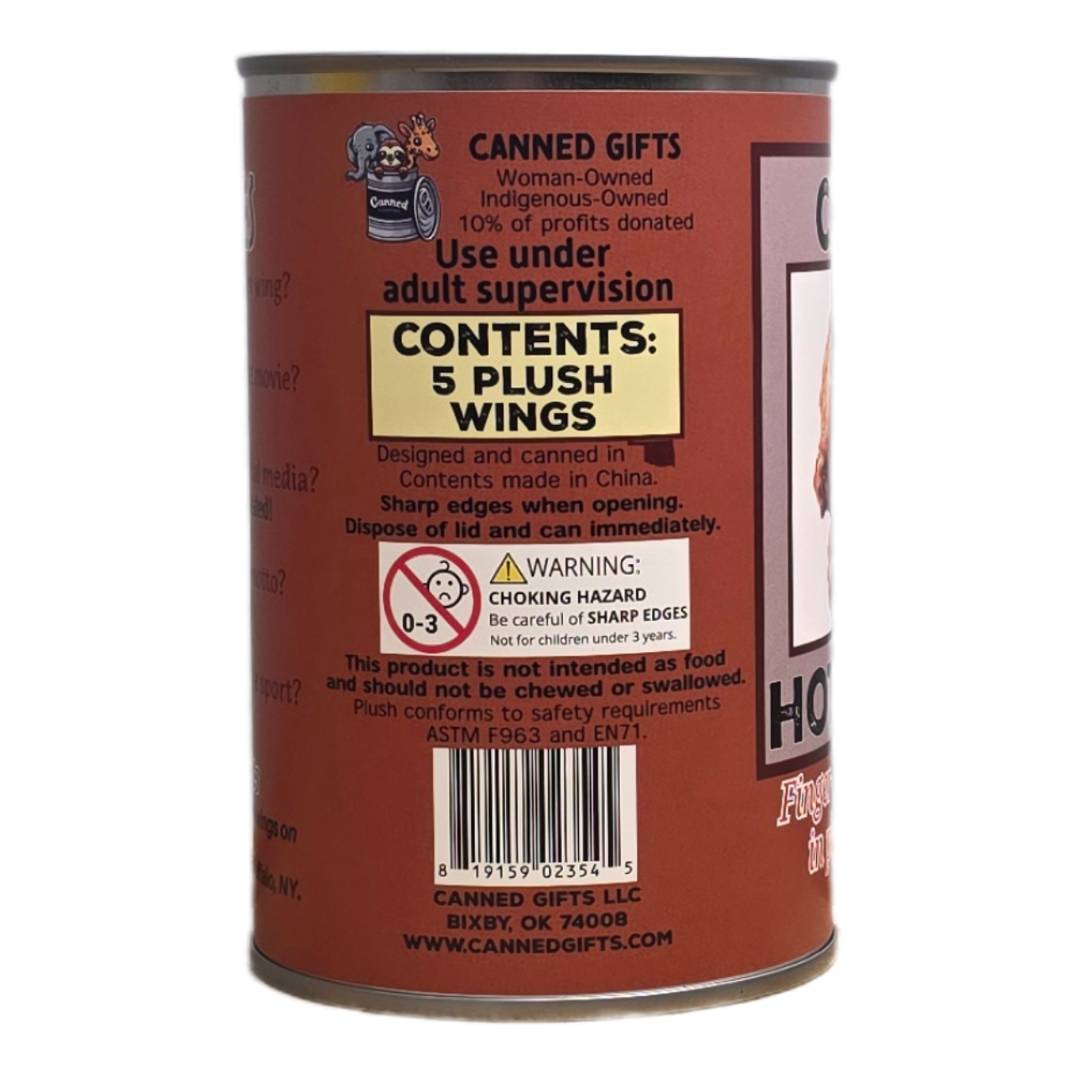 Canned Gifts - Wholesale Gag Gift/Novelty Gift - Can O' Hot Wings- 5 Plush Chicken Wings Legs Gift w/Jokes3