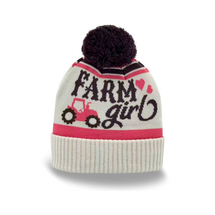 Northern Icons Creations INC - Wholesale Beanie - Women's - Farm Girl Tractor Knit Pom Pom Beanie – Country Style Winter Hat1