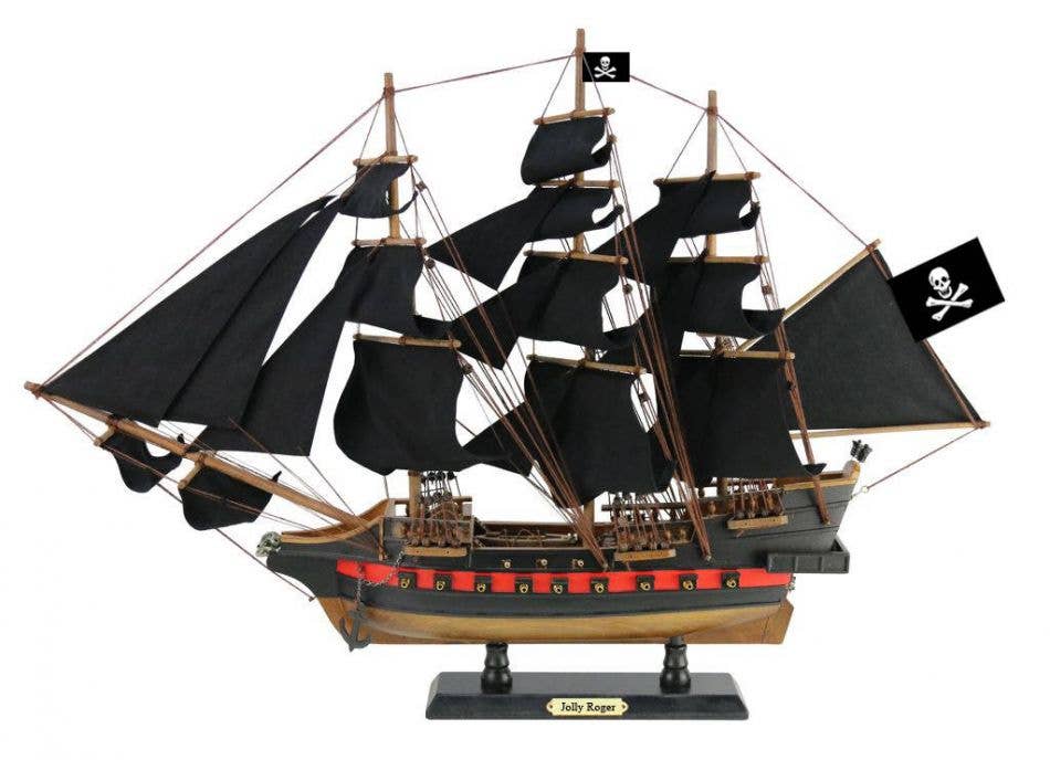 Hampton Nautical – Großhandel Tischdeko – Hölzerner Captain Hooks Jolly Roger von Peter Pan Black Sails Limited Modell Piratenschiff 26"0