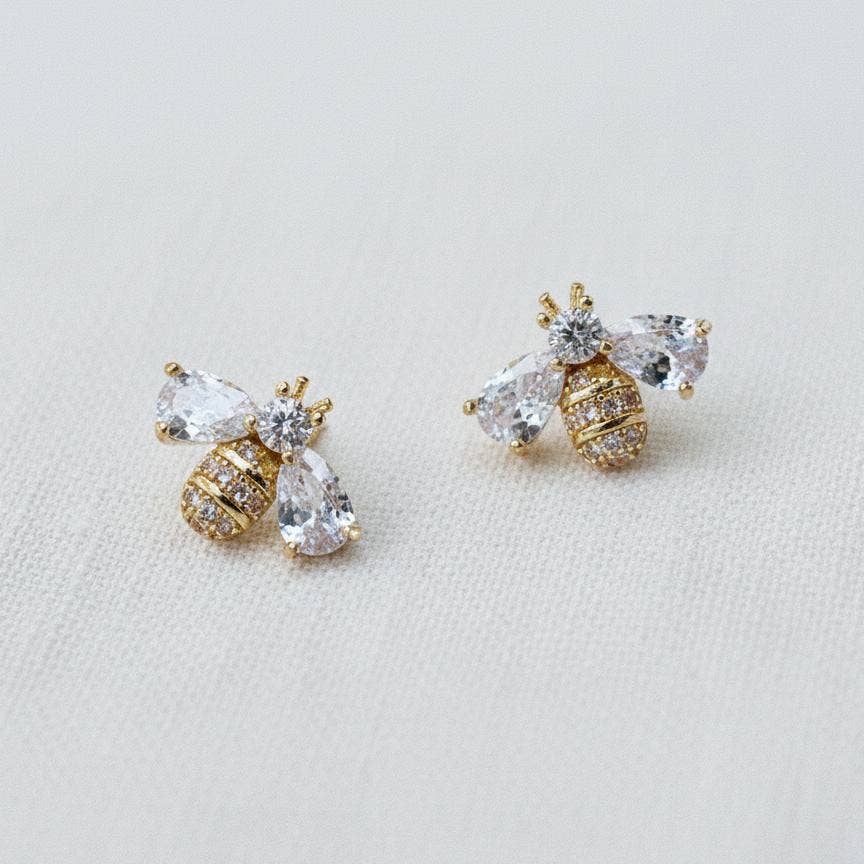 Ellemadera - Wholesale Stud/Post Earrings - Miniature Cubic Zirconia Bee Stud Earrings